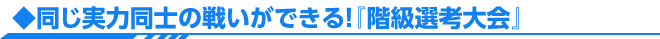 ◆同じ実力同士の戦いができる！『階級選考大会』