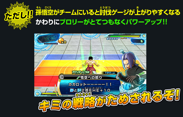 孫悟空がチームにいると討伐ゲージが上がりやすくなるかわりにブロリーがとてつもなくパワーアップ!!