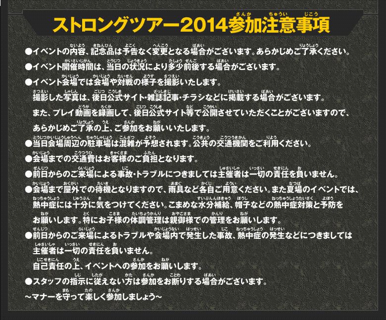 ストロングツアー2014参加事項