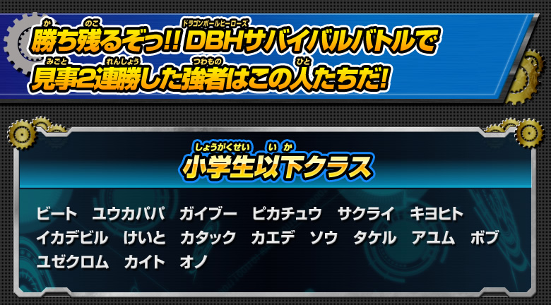 DBHサバイバルバトルで見事2連勝した強者はこの人たちだ！小学生以下クラス