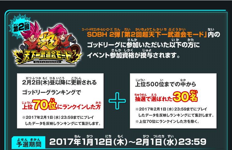 予選期間 2017年1月12日（木）～2月1日（水）23:59