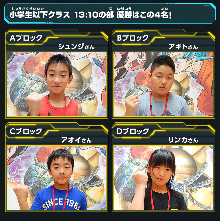 小学生以下クラス 13:10の部 優勝はこの4名！