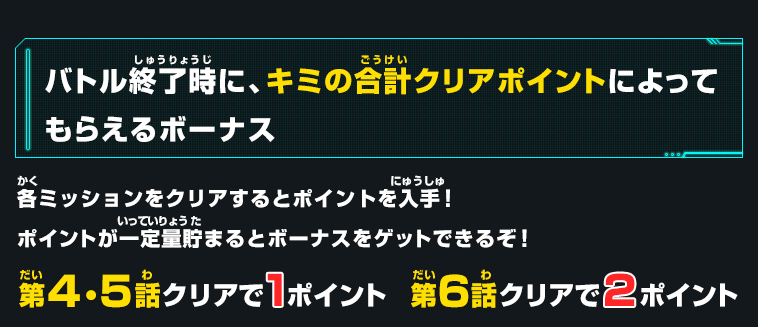 バトル終了時に、キミの合計クリアポイントによってもらえるボーナス