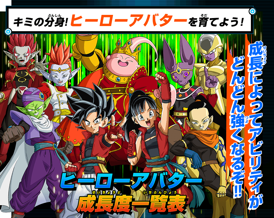 ヒーローアバターの成長度 あそびかた スーパードラゴンボールヒーローズ 公式サイト Sdbh